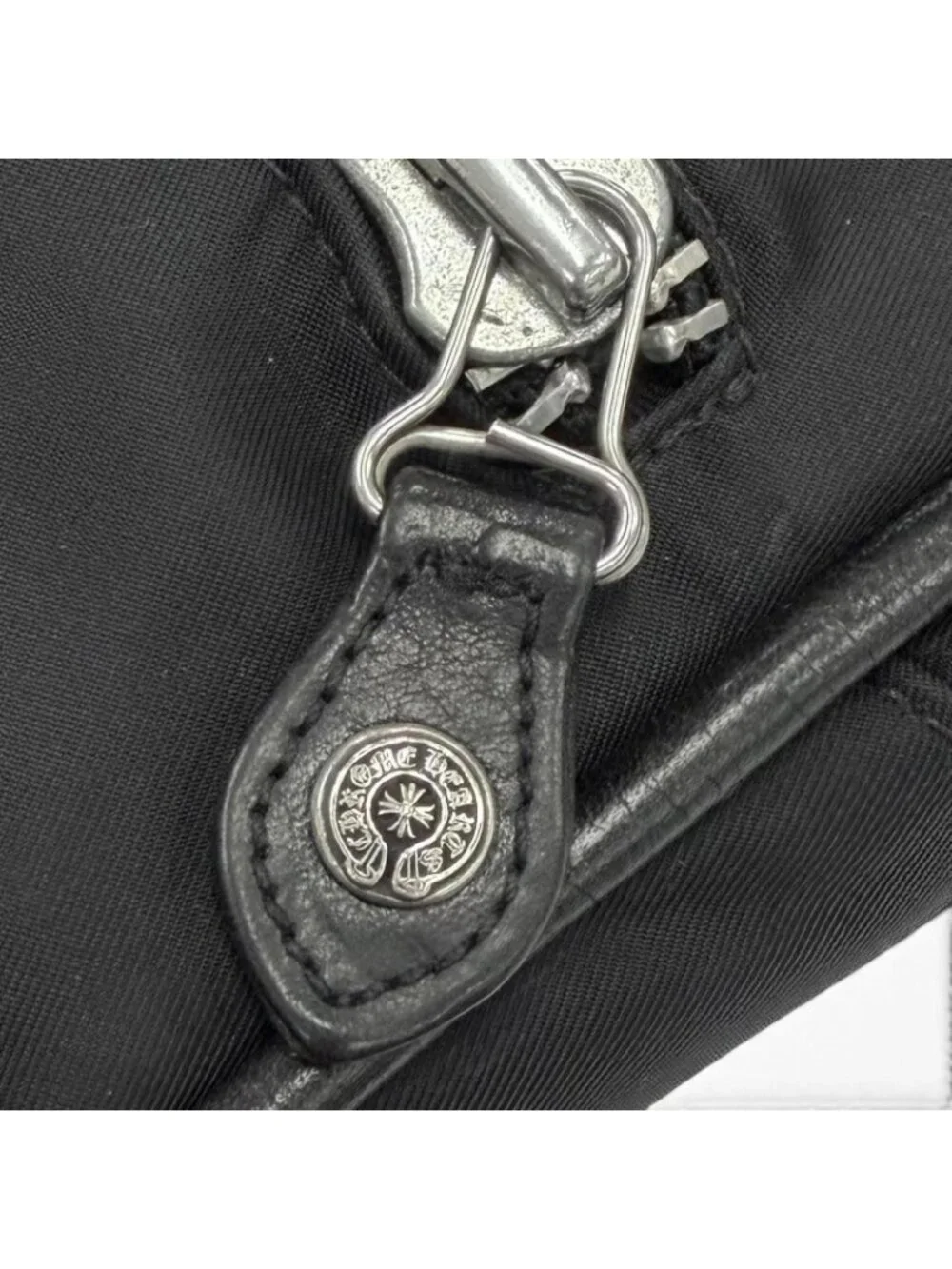 Chrome Hearts Nylon Leather Scroll Logo Plate Clutch Black Silver